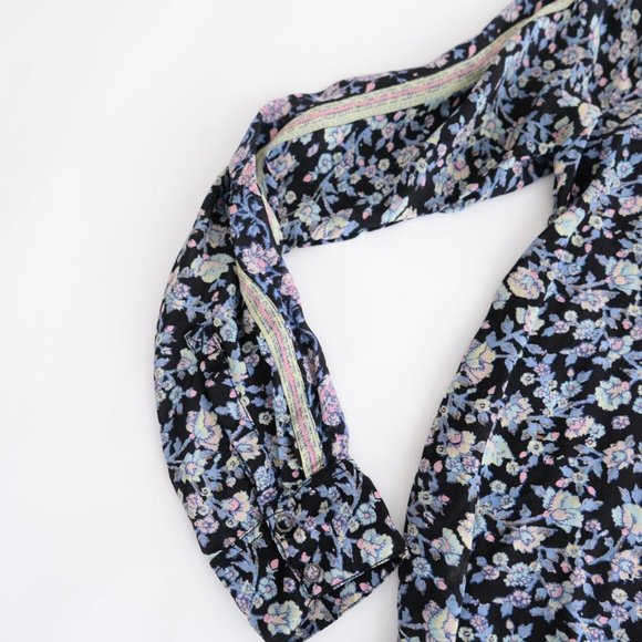 Free People Floral Button Down Shirt - Black and Blue - Picture 9 of 13